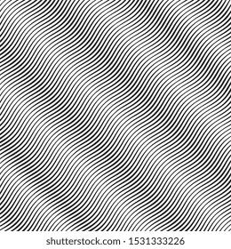 Black wavy curves with different width. Halftone background. Monochrome vector backdrop.
