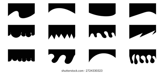 Elemento de borde divisor ondulado negro para Plantilla de Sitio web y Anuncios. Abstractas divisores modernos y secciones de titulares.  Plantilla de Vector para página de Sitio web, App, Anuncio. 