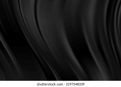 Black wavy fabric, abstract luxury background. Draped silky textile