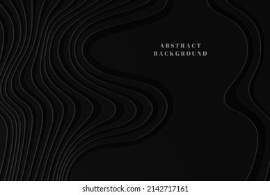Black wavy geometric abstract vector background. Monotonous soft dark light wavy surface. 3D futuristic concept illustration.