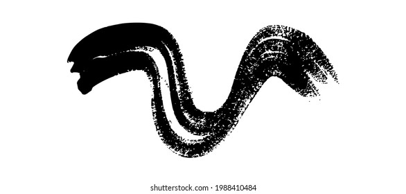 Black wavy grunge brush stroke. Painted ink stripe. Ink spot isolated on white background. Vector illustration