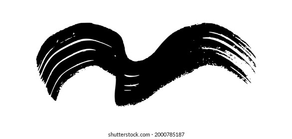Schwarzer welliger Grunge-Pinselstrich. Anstrichfarbener Streifen. Tintenfleck einzeln auf weißem Hintergrund. Vektorgrafik