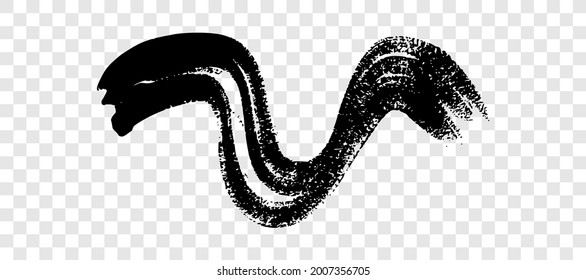 Black wavy grunge brush stroke. Painted ink stripe. Ink spot isolated on transparent background. Vector illustration