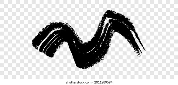 Black wavy grunge brush stroke. Painted ink stripe. Ink spot isolated on transparent background. Vector illustration