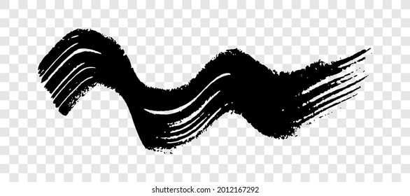 Black wavy grunge brush stroke. Painted ink stripe. Ink spot isolated on transparent background. Vector illustration