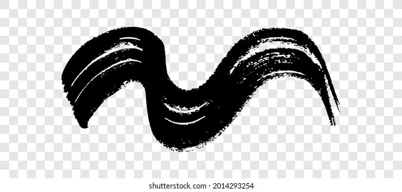 Black wavy grunge brush stroke. Painted ink stripe. Ink spot isolated on transparent background. Vector illustration