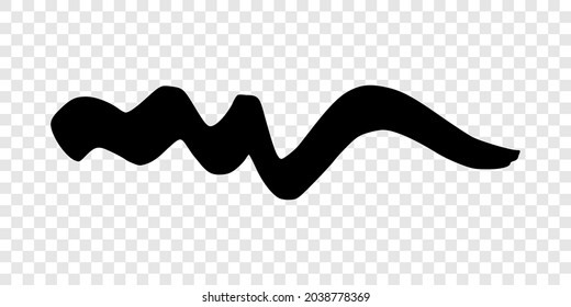 Black wavy grunge brush stroke. Painted ink stripe. Ink spot isolated on transparent background. Vector illustration