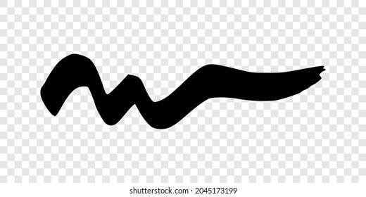 Black wavy grunge brush stroke. Painted ink stripe. Ink spot isolated on transparent background. Vector illustration
