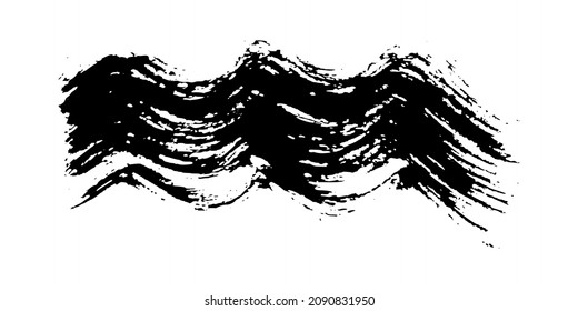 Black wavy grunge brush stroke. Painted ink stripe. Ink spot isolated on white background. Vector illustration