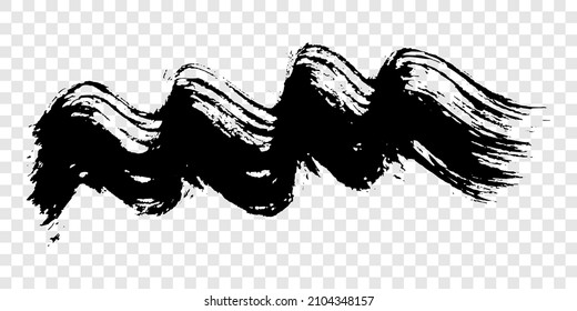 Black wavy grunge brush stroke. Painted ink stripe. Ink spot isolated on transparent background. Vector illustration