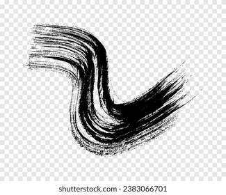 Black wavy grunge brush stroke. Painted ink stripe. Ink spot isolated on transparent background. Vector illustration