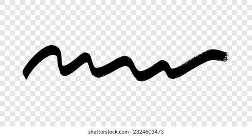 Black wavy grunge brush strokes. Painted ink stripe. Ink spot isolated on transparent background. Vector illustration
