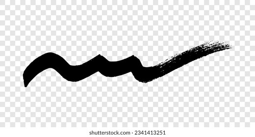 Black wavy grunge brush strokes. Painted ink stripe. Ink spot isolated on transparent background. Vector illustration