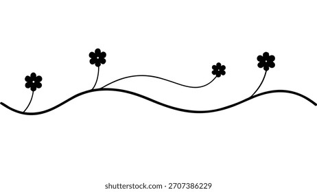 Línea ondulada negra con el elemento de diseño de cuatro Pequeñas flores