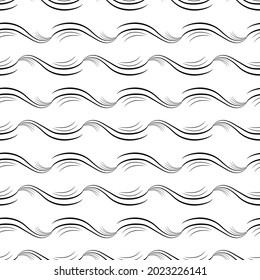 Black wavy line on white seamless pattern. Fashion graphic background design. Modern stylish abstract texture. Design monochrome template for prints, textiles, wallpaper, website. Vector illustration