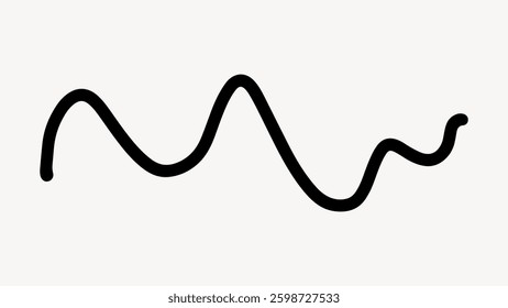 Black wavy line on a white background. The line is smooth and curves in a wave-like pattern. Simple and abstract design with a wavy line motif. Doodle illustration vector.