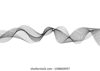 Black Wavy Lines Abstract Background. Vector