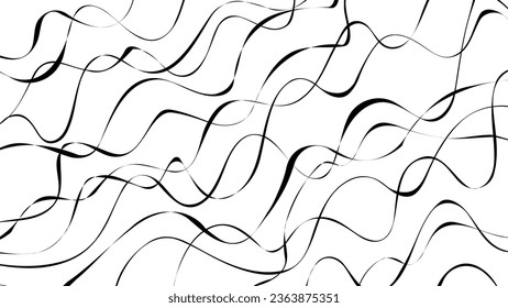 Black wavy lines. Abstract background with hand drawn curved lines pattern. Vector illustration.