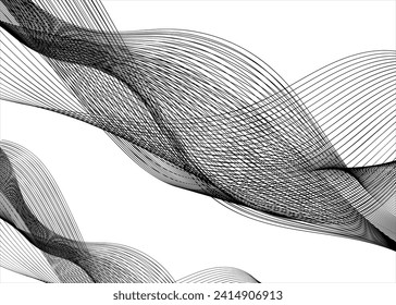 Black Wavy Lines Abstract Background Design, vector wavy line black and white background