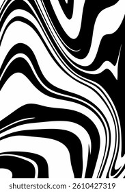 Black wavy lines abstract background. Trendy psychedelic retro style banner.  Waves, swirl and twirl pattern. 