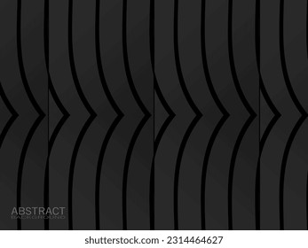Black wavy lines background. Abstract paper cut decoration. 3d topographic relief. Vector realistic illustration. Modern cover layout template. Architecture concept.