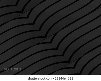 Black wavy lines background. Abstract paper cut decoration. 3d topographic relief. Vector realistic illustration. Modern cover layout template. Architecture concept.