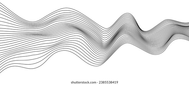 Líneas onduladas negras flotando en movimiento. Ilusión óptica de olas de líneas blancas y negras.