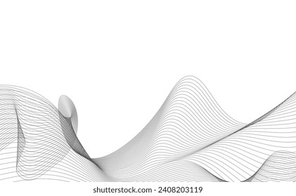 Líneas onduladas negras aisladas en el diseño de fondo de resumen blanco. vector de fondo de onda abstracta