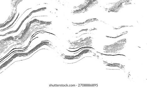 Las líneas onduladas negras sobre un fondo blanco crean un patrón abstracto con textura y angustia.
