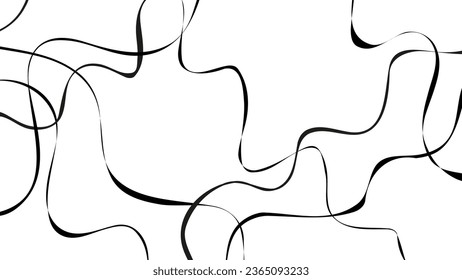 Black wavy lines pattern. Abstract background with hand drawn random curved lines. Vector illustration.