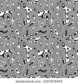 Líneas y formas onduladas en negro, patrón sin soldadura, fondo vectorial abstracto, patrón creativo