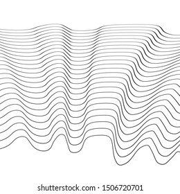 Black Wavy lines vector pattern with optical effects. Cartography vector concept