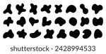 Black wavy liquid blobs. Amorphous random irregular blobs. Black blotch irregular form vector illustration.Set of abstract black organic shaped blobs elements isolated on white background. Amoeba blob