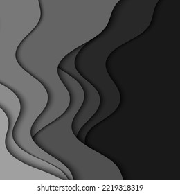 Las capas de papel ondulado negro se cortan con efecto de sombra. Resumen vector 3d ilustración de corte de papel.