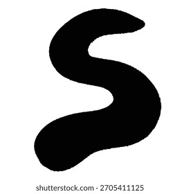 Una forma ondulada negra en forma de S con un borde áspero y texturizado está aislada sobre un fondo blanco. Formato de Vector escalable adecuado para impresión y digital me...
