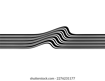 Black wavy stripe in retro style. Design element on a white background. Abstract frame for printing, web design, advertising, wall art. Abstract spot, shadow.. Trendy black and white background