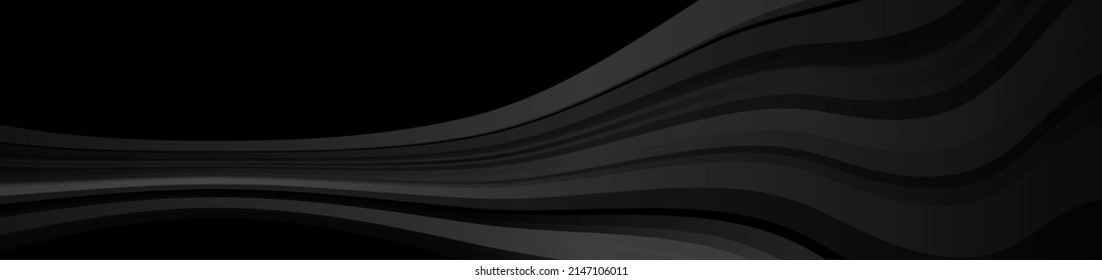 Black wavy stripes abstract technology geometric background. Vector banner design