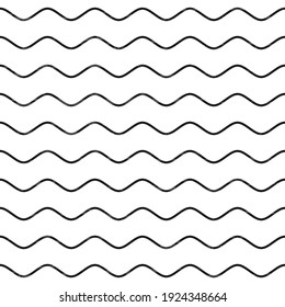 Black wavy thin lines on white background with old vintage texture. Simple seamless illustration for textiles, surfaces, fabrics, paper.