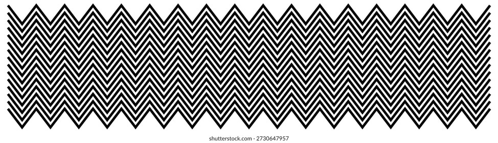 Líneas, patrones y bordes ondulados y en zigzag negros aislados sobre fondo blanco. Patrón de línea de Chevron en diseño de zigzag geométrico negro. Ilustración gráfica de contorno de onda mínima.
