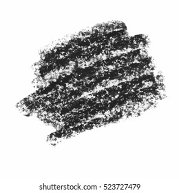 Black wax crayon strokes isolated on white. Hand drawn pastel chalk circle stripes background. Vector kids hand painting texture design element.