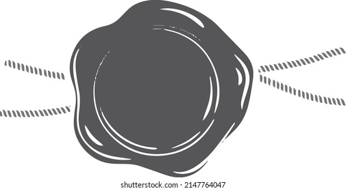 Black wax seal icon. Rubber stamp with rope