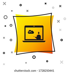 Black Weather forecast icon isolated on white background. Yellow square button. Vector Illustration