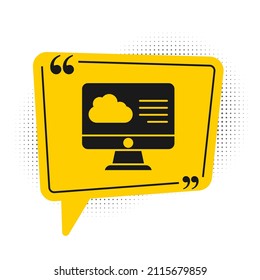 Icono de pronóstico del tiempo negro aislado en fondo blanco. Símbolo amarillo de burbuja de habla. Vector