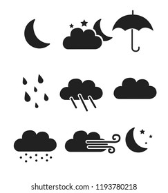  Black weather icons flat vector meteorology illustrations isolated eps 10 isolated