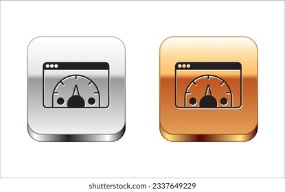 Black Web analytics information and development website statistic icon isolated on white background. Analysis, management, marketing, research. Silver and gold square buttons. Vector