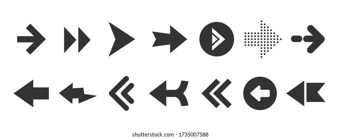 Black web arrows set isolated on white background. UI and web design.