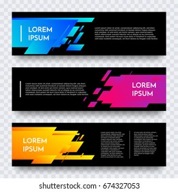 Black web banner design vector template background. Modern horizontal layout with accent green, blue, pink and orange gradient color background for website, leaflet, flyer backdrop design