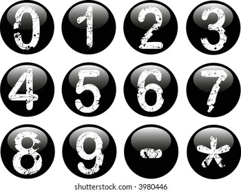 Black Web Buttons with Acid Etched White numbers on them from 0-9