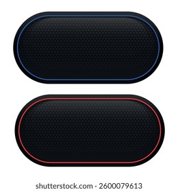 Black Web Buttons With Hexagons, with Blue, Red Line, Template of Empty Buttons, Vector	