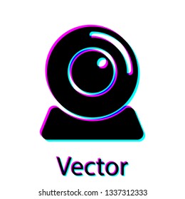 Black Web camera icon isolated on white background. Chat camera. Webcam icon. Vector Illustration
